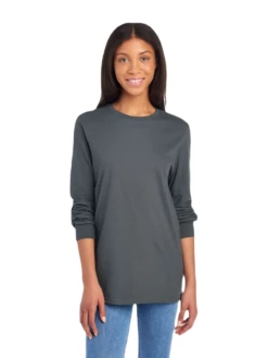 FRUIT OF THE LOOM Adult Unisex 4.7 Oz. Sofspun® Jersey Long-Sleeve T-Shirt -Jiffyshirts Store JPG SFLR Charcoal Grey FRONT 0770 1680004736