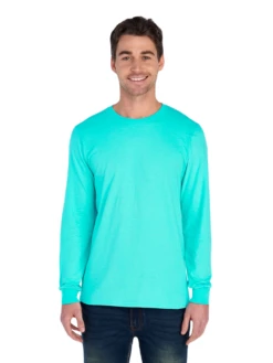 FRUIT OF THE LOOM Adult Unisex 4.7 Oz. Sofspun® Jersey Long-Sleeve T-Shirt -Jiffyshirts Store JPG SFLR Scuba Blue FRONT 0315 1680004736