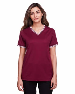 Ladies' CrownLux Performance™ Plaited Tipped V-Neck Polo -Jiffyshirts Store a2eb494eaab349