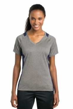 Ladies Heather Colorblock Contender V-Neck Tee -Jiffyshirts Store b3f328b030e827
