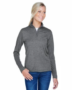 Ladies' Cool & Dry Heathered Performance Quarter-Zip -Jiffyshirts Store b6f761c2c77c1d