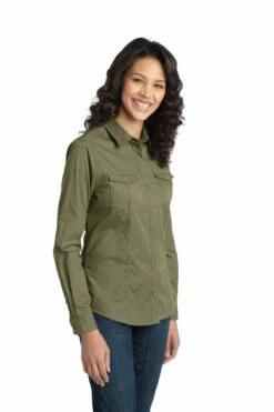 Ladies Stain-Release Roll Sleeve Twill Shirt -Jiffyshirts Store b91843c60044d4