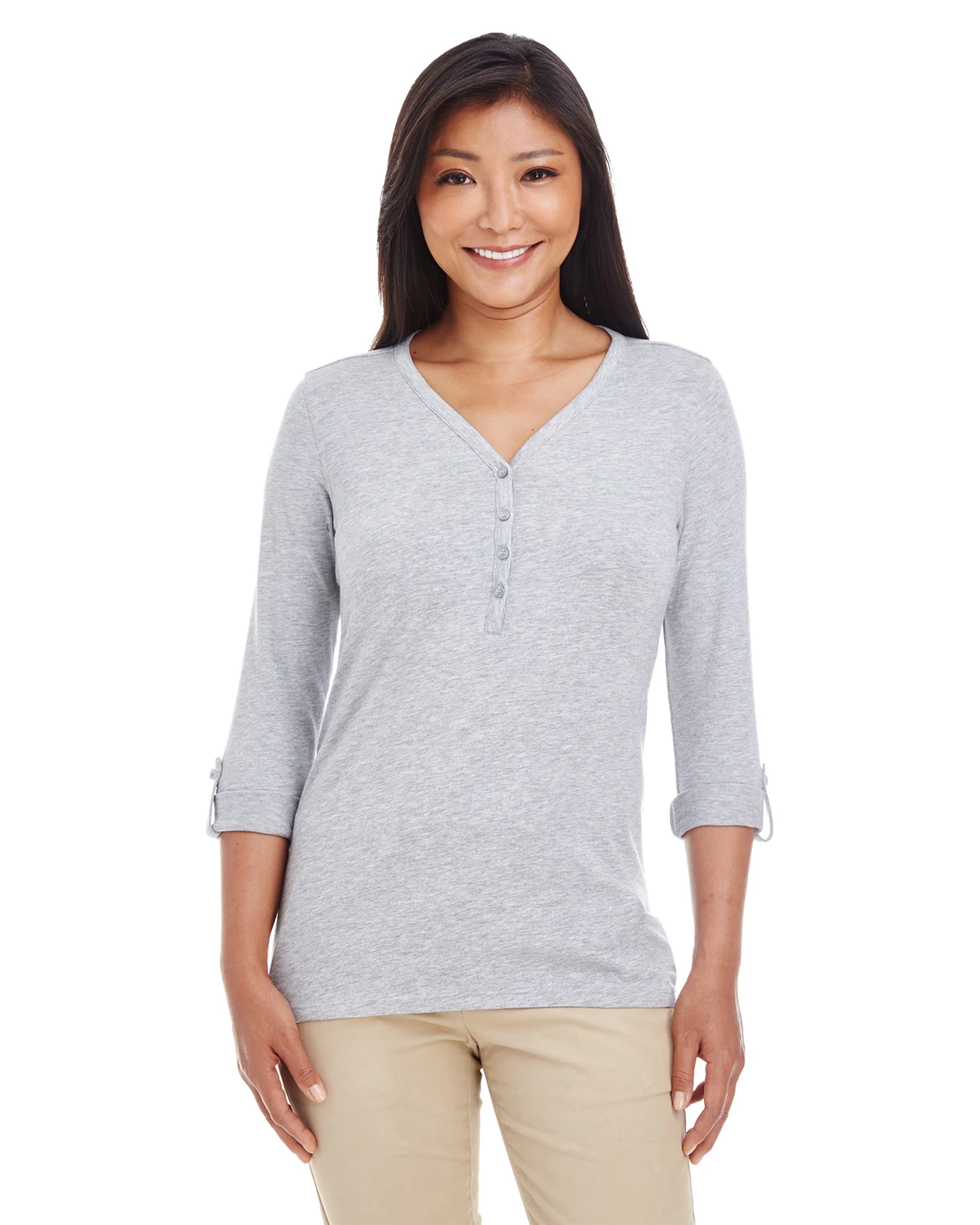 Ladies' Perfect Fit™ Y-Placket Convertible Sleeve Knit Top 7 Ladies' Perfect Fit™ Y-Placket Convertible Sleeve Knit Top - Image 5