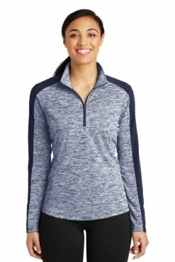 Ladies PosiCharge Electric Heather Colorblock 1/4-Zip Pullover -Jiffyshirts Store c11413c4f40d25
