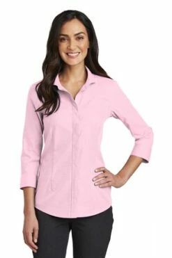 Ladies 3/4-Sleeve Nailhead Non-Iron Shirt -Jiffyshirts Store c6415900734d9d