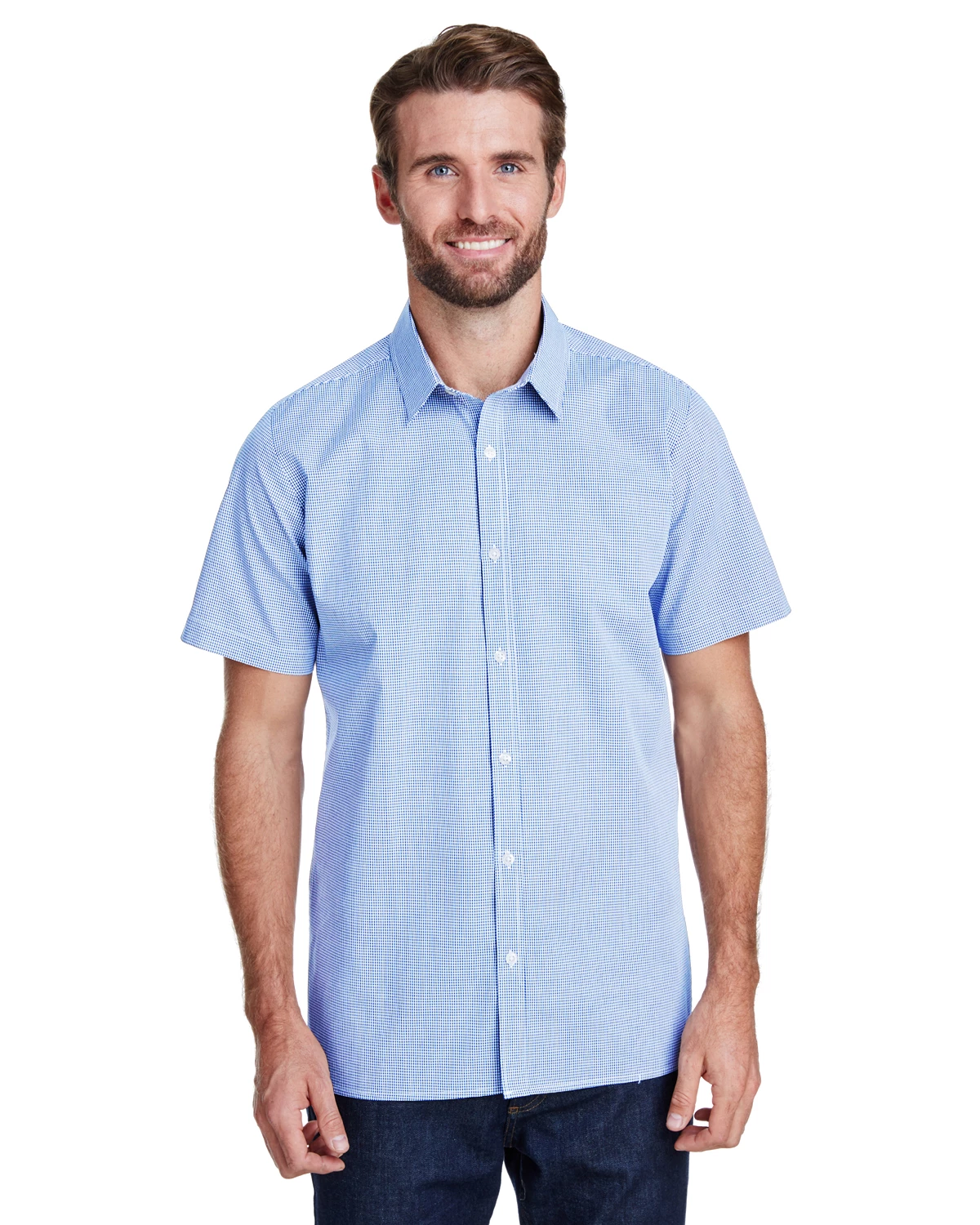 Mens Microcheck Gingham Short-Sleeve Cotton Shirt 6 Mens Microcheck Gingham Short-Sleeve Cotton Shirt - Image 4