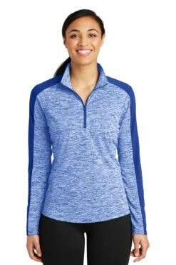 Ladies PosiCharge Electric Heather Colorblock 1/4-Zip Pullover -Jiffyshirts Store cc419885852def