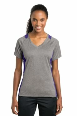 Ladies Heather Colorblock Contender V-Neck Tee -Jiffyshirts Store ccc39ea4958f6b