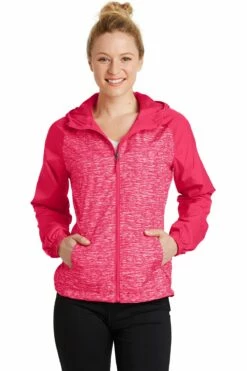 Ladies Heather Colorblock Raglan Hooded Wind Jacket