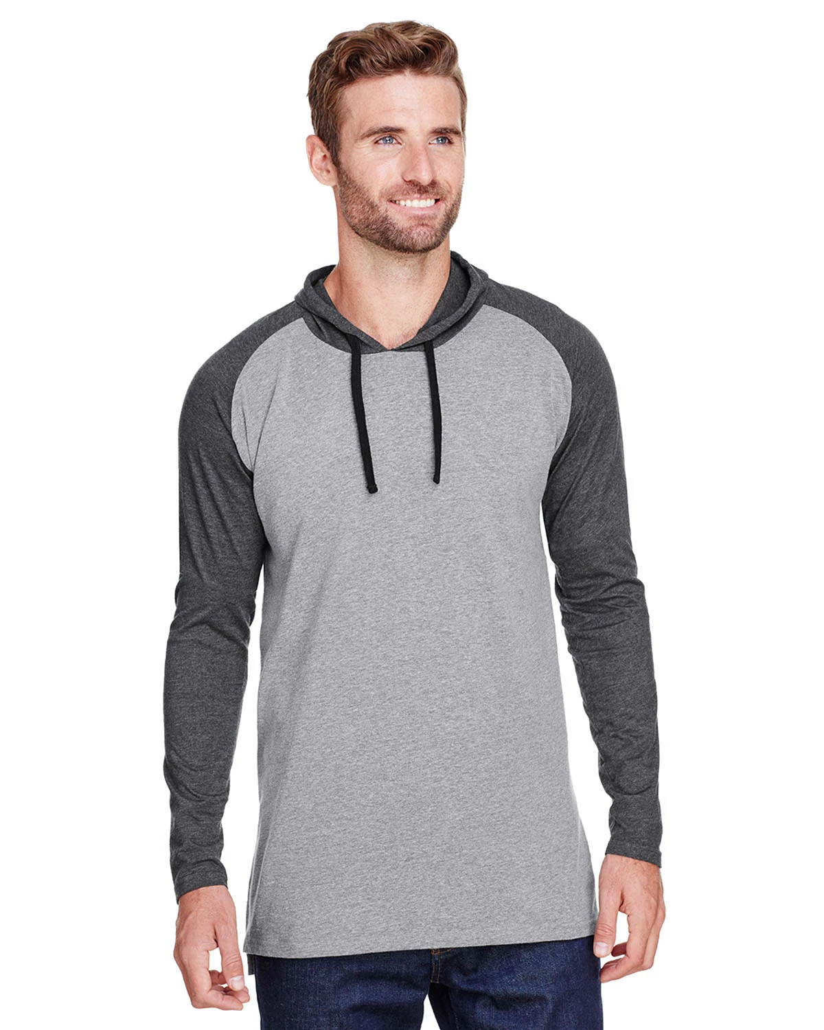 Men's Hooded Raglan Long Sleeve Fine Jersey T-Shirt 3 Men's Hooded Raglan Long Sleeve Fine Jersey T-Shirt