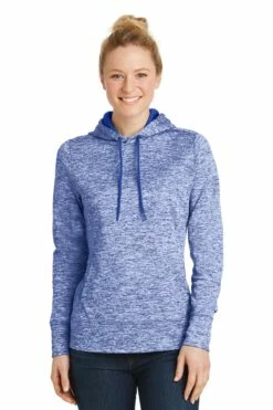Ladies PosiCharge Electric Heather Fleece Hooded Pullover -Jiffyshirts Store ea742992b6bf4d