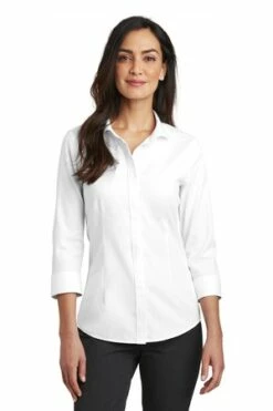 Ladies 3/4-Sleeve Nailhead Non-Iron Shirt -Jiffyshirts Store eda9cd1f68a531