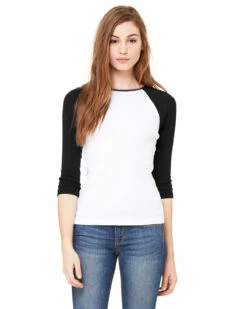 Ladies' Baby Rib 3/4-Sleeve Contrast Raglan T-Shirt -Jiffyshirts Store f40295090e3960