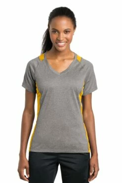 Ladies Heather Colorblock Contender V-Neck Tee -Jiffyshirts Store f72e611432ea6d